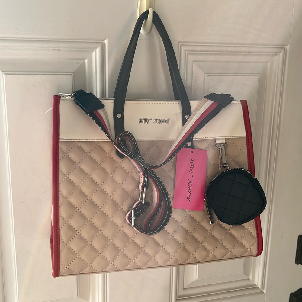 BETSEY JOHNSON TOTE red/black/cream/tan